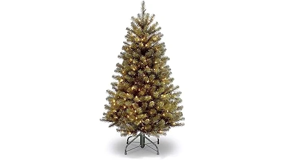 The image shows a festive 4-foot pre-lit Christmas tree, perfect for a cozy holiday display.