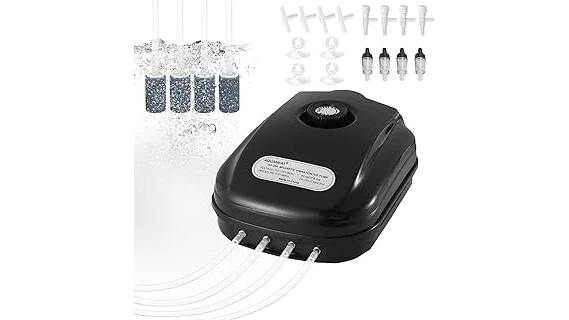 The image shows a collection of various air pumps suitable for hydroponic systems, highlighting top choices.