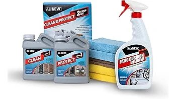 The image shows a variety of cleaning products for patio furniture, perfect for the Best 10 Cleaner guide.