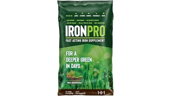 The image shows lush green grass and various fertilizer bags, highlighting top choices for a vibrant lawn.