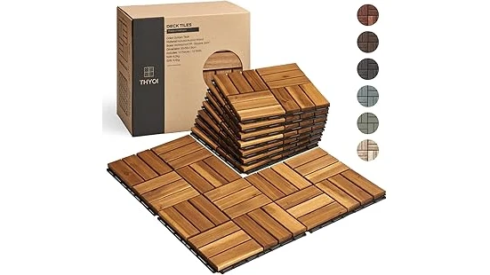 The image shows a beautiful outdoor patio with stylish, durable wood-look tile flooring.