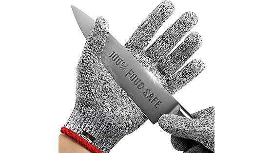The image shows hands wearing various durable gloves suitable for chopping wood, highlighting top choices.