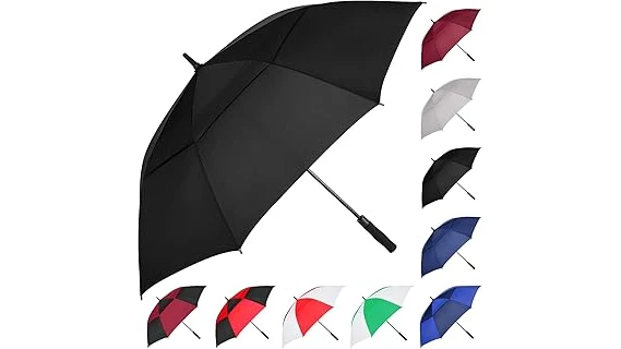 The image shows a collection of large, high-quality umbrellas perfect for rainy weather.