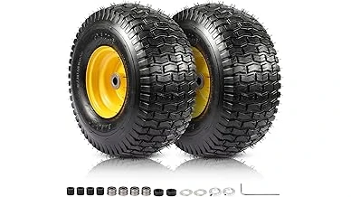 The image shows a sturdy mower tire designed for navigating steep slopes, featured in a guide to the best mower tires for hills.