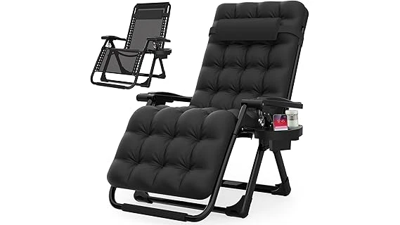The image shows a comfortable outdoor recliner, perfect for enjoying your patio space.