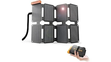 This image shows various portable solar panels laid out for comparison on a backpacker's gear.