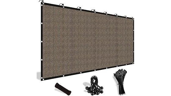 The image shows a vibrant patio with several different sun shades providing ample shade.