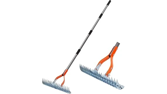 This image shows a person using a tool to remove dead grass, as featured in the best 10 tools guide.