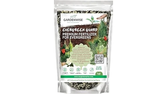 The image shows a bag of lawn fertilizer with fall leaves, representing best fertilizers for overseeding.