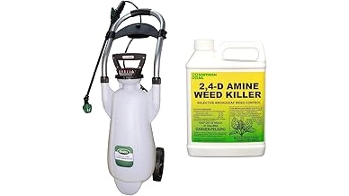 The image shows a powerful zero-turn mower navigating a lush green lawn, ideal for four-acre properties.