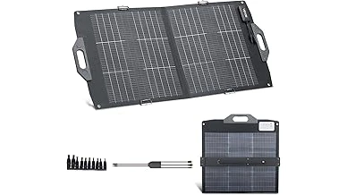 The image shows a versatile 10 100 watt portable solar panel ready for outdoor power needs.