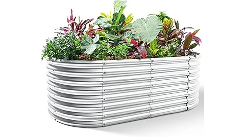 The image shows a raised garden bed with a 10-inch depth, ideal for growing vegetables and flowers.