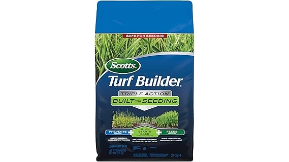 The image shows a selection of bagged grass fertilizers, perfect for winter lawn care.