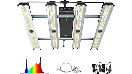 The image shows a collection of diverse, high-performance grow lights suitable for cannabis cultivation.