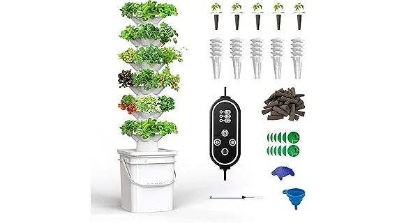 The image shows a vibrant tomato plant growing in a Best Selling hydroponic system.