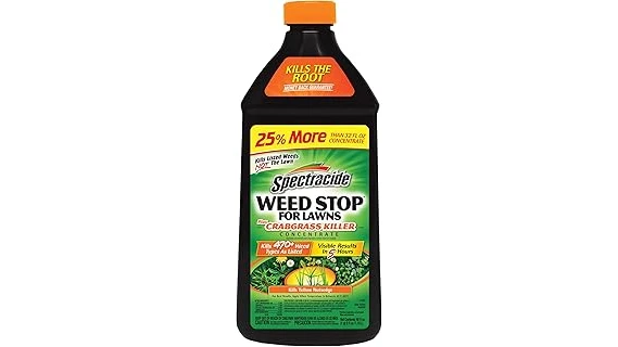 This image shows various lawn treatment products for weed control, highlighting best sellers.