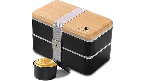The image shows a selection of stylish and practical lunch boxes suitable for the office.