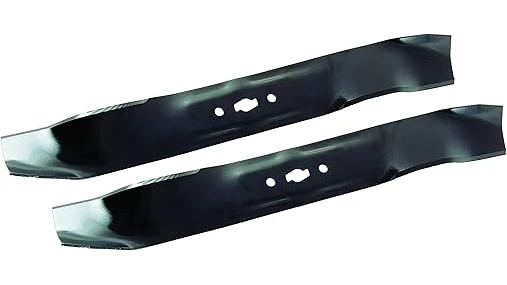 The image shows a collection of sharpened metal mower blades, showcasing best sellers for zero-turn lawn mowers.