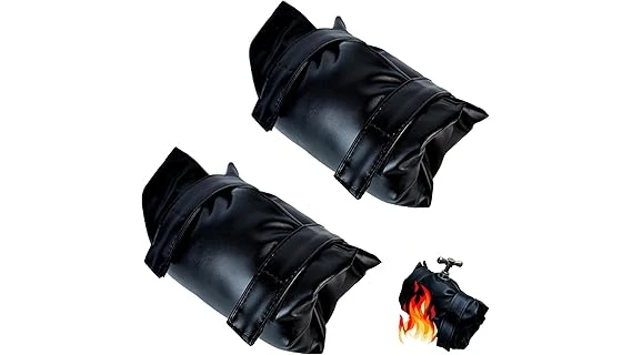 The image shows various outdoor faucet covers designed to protect against winter freezing.