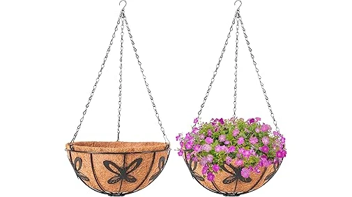 The image shows a collection of vibrant seed packets ideal for creating stunning hanging baskets.