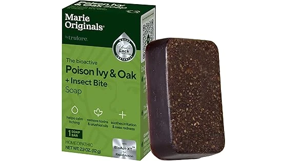 The image shows several bottles of weed killer and a hand holding poison ivy.