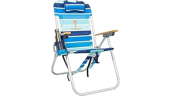 The image shows a comfortable beach chair, perfect for the Most Popular 10 Beach Chairs for Elderly.