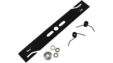 The image shows a collection of various dethatcher blades for lawn mowers, highlighting popular models.