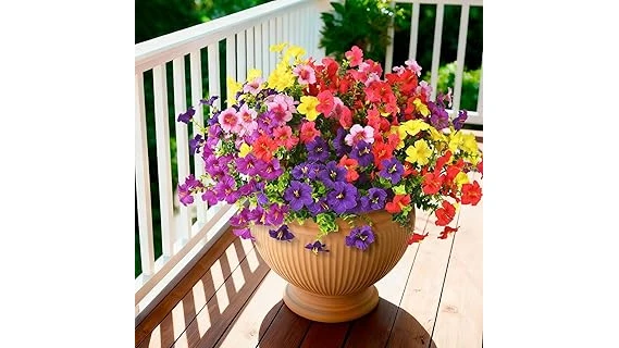 This image shows colorful potted flowers thriving in a shaded outdoor setting, perfect for shady spots.