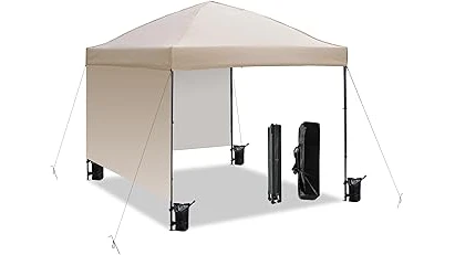 The image shows a person setting up a strong, portable canopy, ideal for outdoor events.
