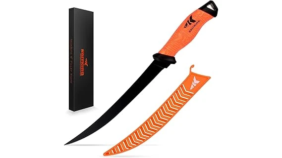 This image shows a selection of top knives ideal for filleting fish, as featured in the Most Popular 10 Knife list.