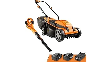 The image shows a selection of top-rated lawn mowers ideal for mulching autumn leaves.