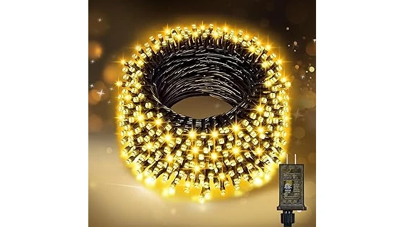 The image shows a beautifully lit, decorated tree, highlighting popular lights for wrapping.