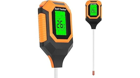 The image shows several soil pH testers commonly used for lawn care and gardening purposes.