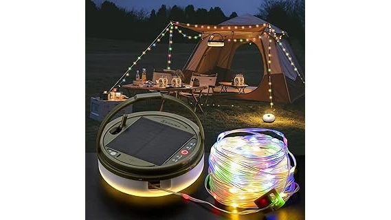 The image shows a collection of various solar lights, perfect for the most popular 10 solar lights for camping.