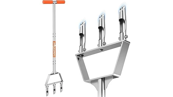 The image shows a handheld lawn aerator, perfect for small lawn maintenance featured in the Top 10 Aerator list.