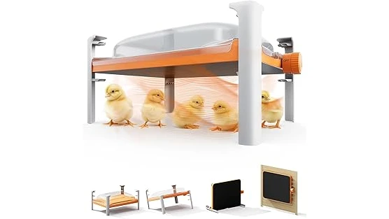 The image shows a close-up of a safe, enclosed heater designed for a chicken coop.
