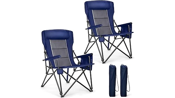 The image shows a collection of comfortable lawn chairs ready for watching sporting events.