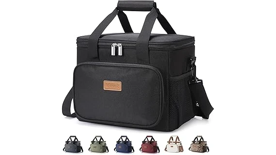 The image shows a collection of colorful, insulated lunch boxes ideal for keeping food cool on hot days.