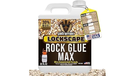 The image shows a clean, finished pea gravel pathway stabilized with mulch glue for a smooth appearance.