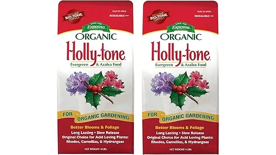 The image shows vibrant blue hydrangeas in a garden, likely benefiting from top plant food.