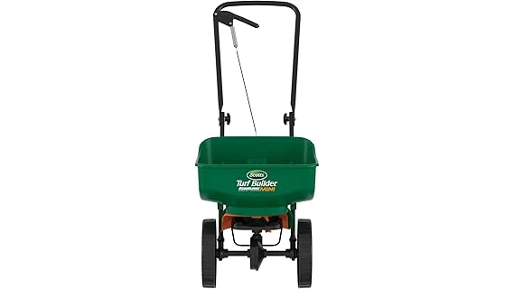 This image shows a selection of diverse spreaders for applying grass seed to lawns.