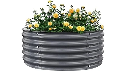 This image shows several extra-large round outdoor planters with plants, showcasing top-rated options.