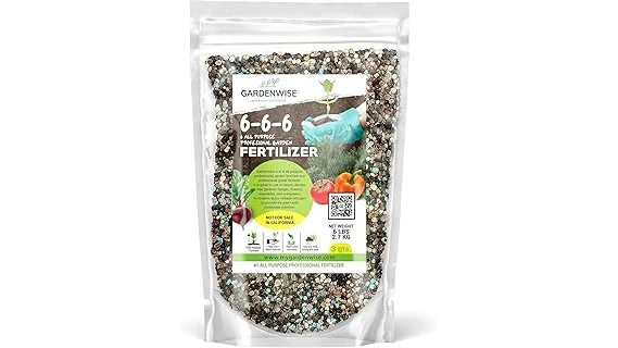The image shows a vibrant green lawn with various bags of top-rated fertilizer for spring lawn care.