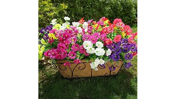 The image shows a vibrant collection of the top rated 10 flowers for containers in full sun.