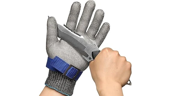 The image shows a variety of durable, waterproof gloves suitable for cleaning fish.