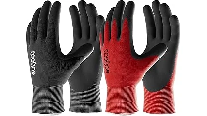 This image shows a hand wearing protective gloves, ready for garden work.