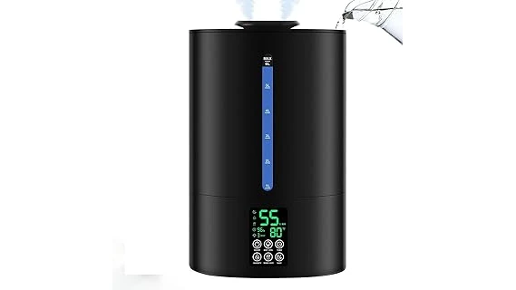 The image shows a sleek, compact humidifier ideal for indoor plant growing tents.
