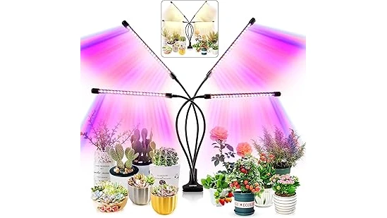 The image shows a selection of top-rated LED grow lights arranged for hydroponic gardening.