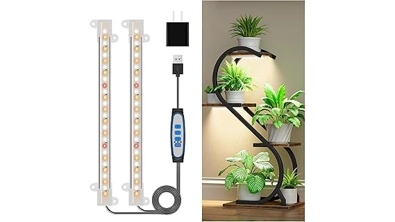 The image shows a vibrant seedling under a bright grow light, representing top-rated light cycles for healthy plant growth.