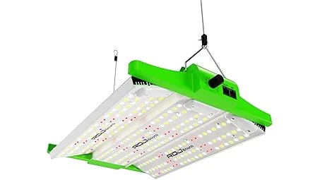 The image shows a powerful grow light illuminating plants within a compact 3x3 tent, a top-rated option.